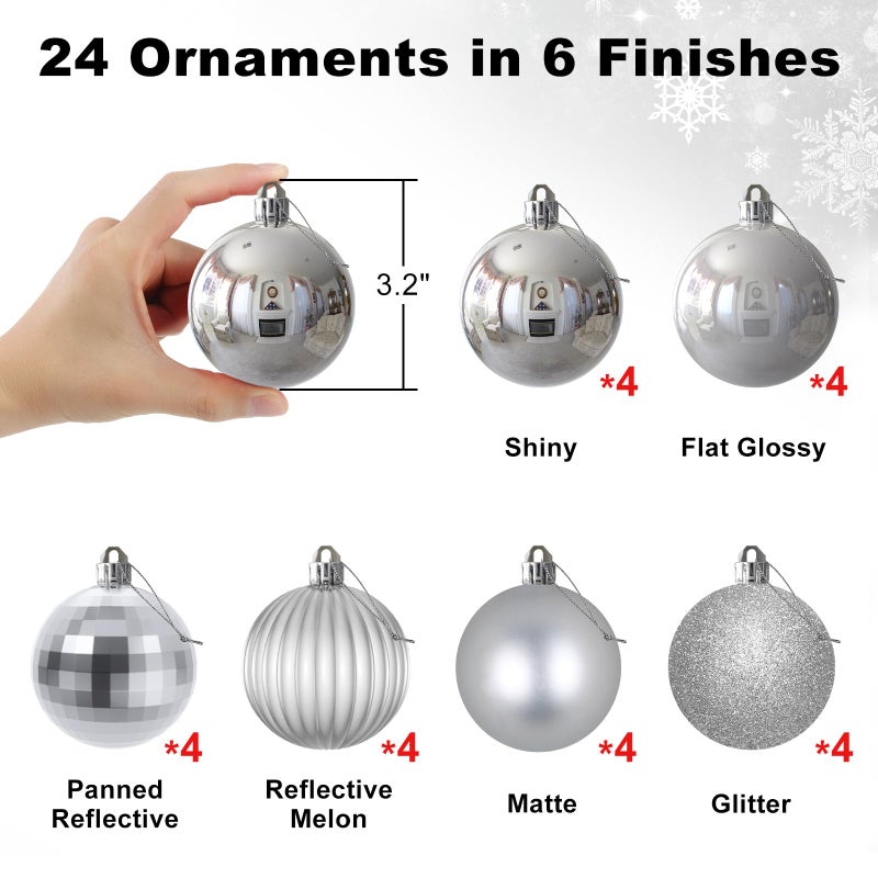 GameXcel Silver 3.2" Large Christmas Balls - Christmas Tree Decoration Ornaments Shatterproof Hanging Balls for Birthday Halloween Holiday Wedding Decorations Set of 24pcs - Image 2